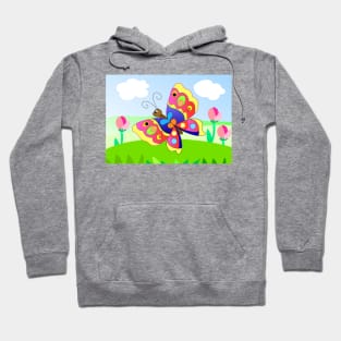 cartoon bright butterfly and flowers Hoodie